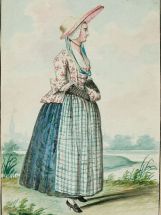 1770s Dutch Woman's Outfit with mixed print fabrics found on digital.bunka.ac.jp