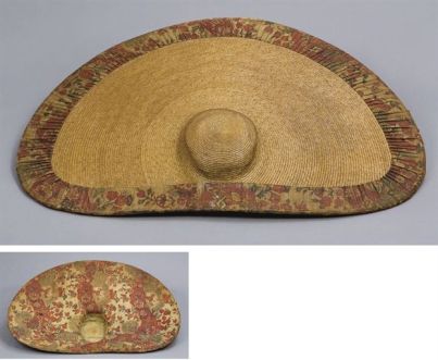 18th Century Dutch Straw and Chintz hat, 30 x 22 with chin strap